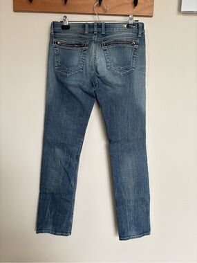 Replay Jennpez Womens Low Rise Straight Jeans Y2K Zip Pockets Blue Denim Sz 28